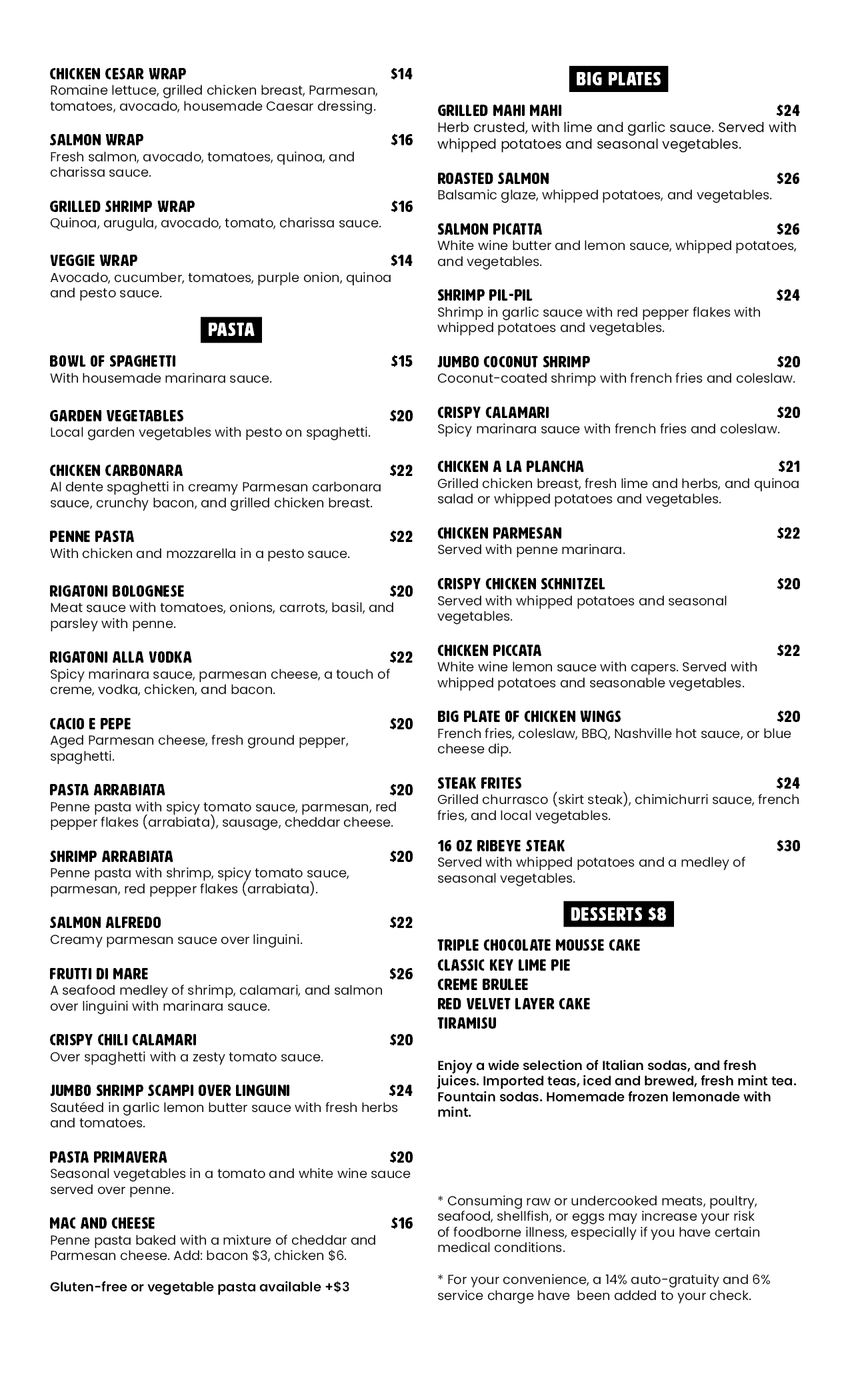 The Tavern menu - page 2 of lunch items 